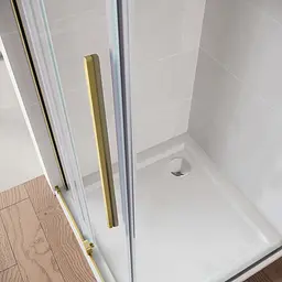 Двері у нішу Koer Walk-In розсувні Sr SD07-120x200-L-TR-12 прозоре скло Easy Clean 8мм Матове золото KR5687, Ліва, прозорий, золотий - мініатюра 4