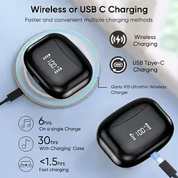 Бездротові Bluetooth навушники TWS BX15 із зарядним кейсом, сенсорами керування та індикатором заряду Чорні - мініатюра 8