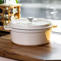 Кокотниця чавунна емальована 7,5 л, бежевий Yongkang HP-FLG-7 WHITE - мініатюра 2