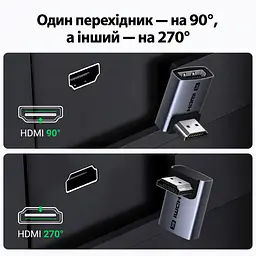 HDMI-перехідники UGREEN HD189 2.1 кутові 90°/270° 8K 60 Гц 2 шт. сірі (85632) - мініатюра 2