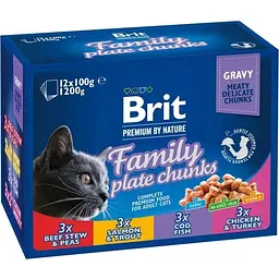 Набір вологих кормів Brit Premium Cat Pouch Сімейна тарілка для котів асорті із 4 смаків 12 шт. х 100 г