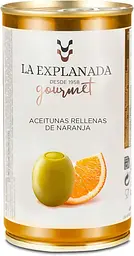 Оливки La Explanada gourmet зелені з апельсиновою пастою в розсолі 350г