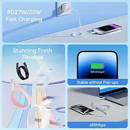 Кабель Vention USB 2.0Type-C M-LightningM,1.0 м,PD 27W,PVC, голубий (LAKSF) - мініатюра 3