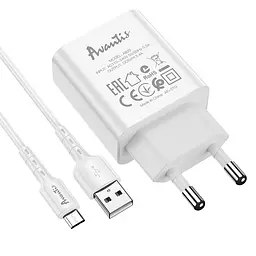 Мережевий зарядний пристрій Avantis A820 (1USB/2.4A) + USB кабель Micro- білий