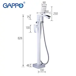 G3007-8 Змішувач для ванни підлоговий короткий гусак білий/хром Ø35 Gappo Jacob 1/3, Білий - мініатюра 6