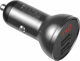 Автомобільний зарядний пристрій Baseus Digital Display Dual USB 4.8A 24W grey (CCBX-0G) - мініатюра 2