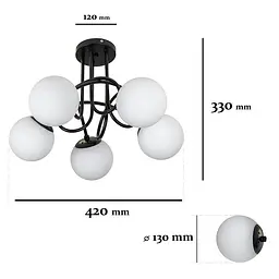 Сучасна стельова люстра Levistella 7529910-5 BK+WH — чорна з білими плафонами, 5×E27, Ø42 см - мініатюра 3