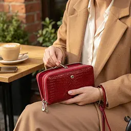 Фактурний клатч на два відділення з лакованої натуральної шкіри ST Leather 22692 червоний - мініатюра 2