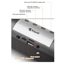 Компьютерная колонка Kisonli LED906 Bluetooth, 10W, 1200mAh, саундбар для ПК и ноутбука - мініатюра 5