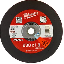 Диск відрізний для металу MILWAUKEE, SCS 41/230х1,9 PRO+, діаметр 230мм