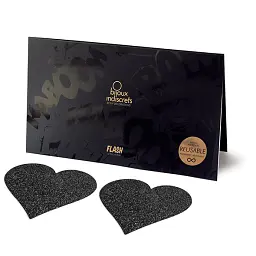 Наклейки на соски Bijoux Indiscrets Flash Glitter Pasties Heart 2 шт. чорний - мініатюра 2