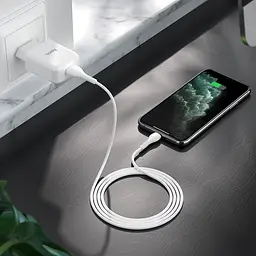 Зарядний пристрій Hoco N2 USB білий + кабель USB to Lightning - мініатюра 2