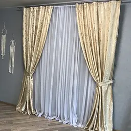 Жакардові штори бежевого кольору 2шт. 150х270 з білим шифоновим тюлем 400х270, на тасьмі ALBO pbe0052682 - мініатюра 6