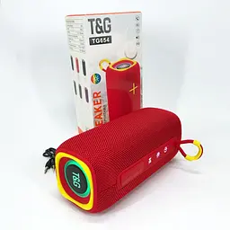 Портативна акумуляторна 16W Bluetooth колонка BT/USB/TF/FM з ремінцем та світломузикою 18см TG 654 червона - мініатюра 2