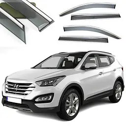 Дефлектори вікон вітровики Benke для Hyundai Santa Fe 2013-2020 Хром Молдинг Із Нержавіючої Сталі 3D