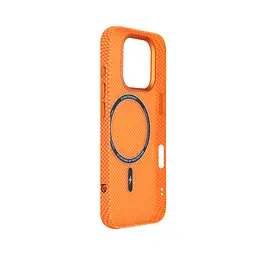 Карбоновый чехол для Apple iPhone 16 Pro, LikeCarbon2 MagCase, оранжевый, тонкий защитный чехол-панель из поликарбоната с магнитами N52, MagSafe, противоударный, совместим с беспроводной зарядкой, приподнятые края для защиты камеры - мініатюра 4