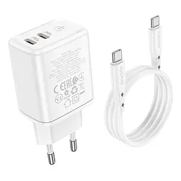 Адаптер мережевий BOROFONE Type-C to Type-C cable Reacher dual port set BN9 35вт білий - мініатюра 3