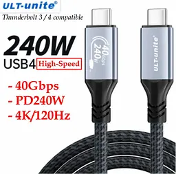 Кабель USB4 Thunderbolt 4 ULT Type-C 40Gbps 240W (S4041-91217) 1.2 м чорний - мініатюра 2