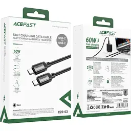 Дата кабель USB-C to USB-C 1.2m 3A aluminum alloy C20-03 Black Acefast (6974316283775) - мініатюра 5