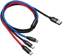 Кабель Baseus Three Primary Colors USB Type-C + Lightning + microUSB - USB 120 см 3.5A Black (CAMLT-BSY01)