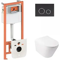 Набір Q-tap інсталяція 3 в 1 Nest QT0133M425 з панеллю змиву круглою QT0111M11V1146MB + унітаз з сидінням Swan QT16335178W