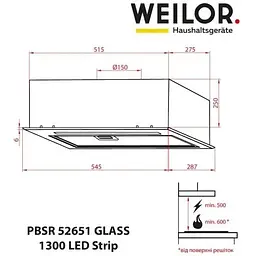 Витяжка вбудована Weilor PBSR 52651 Glass WH 1300 LED Strip - мініатюра 13