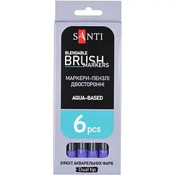 Маркер акварельний Santi Brush Marker SWB-13 глибокий фіолетовий двосторонній 6 шт. (391069) - мініатюра 4