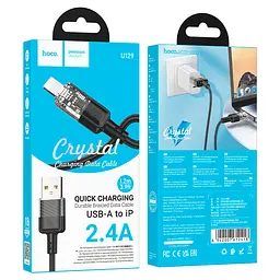 Кабель Hoco U129 Spirit transparent charging data cable iP Black - мініатюра 2