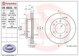 Диск гальмівний передній вентильований Ford Ranger I-II, Mazda Bt 50, 97-25р Brembo (09.B622.10)
