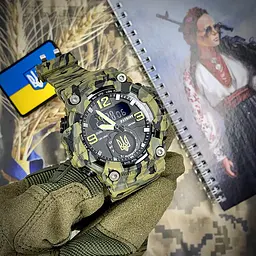 Наручний годинник чоловічий 004CMGRUAGD Тризуб золото Зелений камуфляж + Коробка. Patriot acs0031053 - мініатюра 3