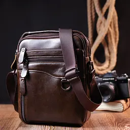Практична чоловіча сумка Vintage 20824 шкіряна коричнева - мініатюра 7