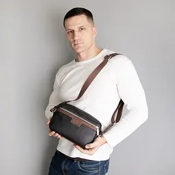 Сумка чоловіча шкіряна повсякденна маленька Tom Stone 125 B-R чорний+рудий - мініатюра 2