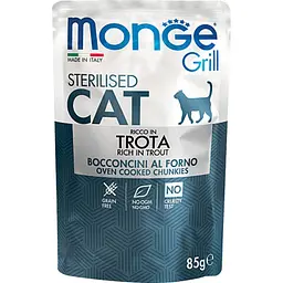 Вологий корм для стерилізованих котів Monge Cat Grill Wet Sterilised Trota шматочки з фореллю на грилі 85 г