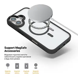 Чехол Apple iPhone 16 Plus, Unit MagSafe, черный, прозрачный, магсейф, противоударный, магнитный, панель-накладка с поддержкой MagSafe, с поддержкой беспроводной зарядки, TPU+PC, защита всего корпуса, ударопрочный, ArmorStandart (ARM78707) - мініатюра 4