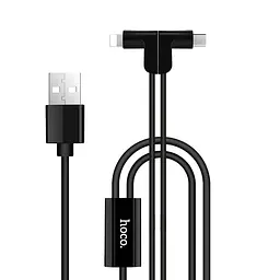 USB Cable Hoco X12 One Pull Two Magnetic 2in1 iPhone 6/MicroUSB (L Shape) Black 1.2m
