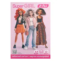 Картон кольоровий ZiBi Kids Line Super Girl А4, 10 кольорів - 10 аркушів (ZB.1950-10)