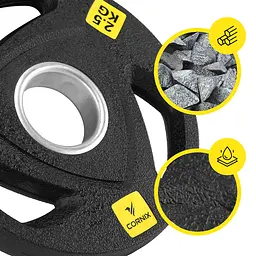 Диск олімпійський Cornix 1 x 2.5 кг 51 мм металевий, прогумований Black XR-0424 - мініатюра 2