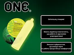 Презервативи One Glowing Pleasure світяться в темряві 5 шт. в кейсі (ROZ6501051993) - мініатюра 3