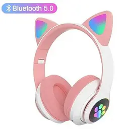 Повнорозмірні навушники бездротові No Brand Cat Headset M23 Bluetooth з RGB підсвічуванням та котячими вушками Pink - мініатюра 6