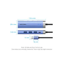 Концентратор Vention USB 3.0 to USB 3.0x3/RJ45/Type-C Hub Blue Aluminum Alloy 5-in-1 (TGFSB) - мініатюра 9
