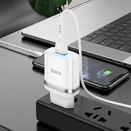 Мережевий зарядний пристрій Hoco N1, 12W 2.4 A з USB-роз'ємом і кабелем Type-C у комплекті білий - мініатюра 7