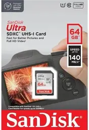 Карта пам'яті SDXC, 64Gb, SanDisk Ultra, Class10 UHS-I U1, до 140 МБ/с (SDSDUNB-064G-GN6IN) - мініатюра 2