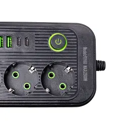 Мережевий фільтр-подовжувач Yiwu HP-5-20 LUXE F016U на 3 розетки 6 USB 3,8 метри чорний  - мініатюра 6