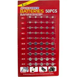 Набір батарейок таблеток ASSORTED 50 шт, LR41, LR44, AG1, AG3, AG10, AG13