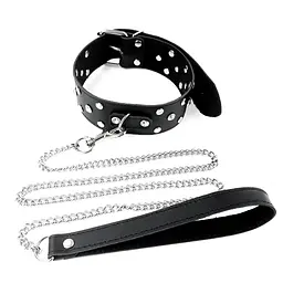 Нашийник з повідцем із натуральної шкіри із заклепками Art of Sex - Jenna Collar with Leash, чорний Art of Sex SO6698 95290 - мініатюра 2