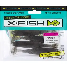 Силікон X-Fish Minnox 4" Green Pumpkin Black Flake (4шт/уп) - мініатюра 2