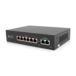 POE комутатор Merlion 6 POE 10/100 + 2 RJ45 10/100 вбудований блок живлення 52V 1.45A - мініатюра 2