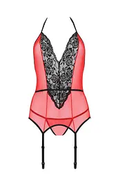 Корсет з пажами для панчох Passion Peonia CORSet S/M red стрінги - мініатюра 3