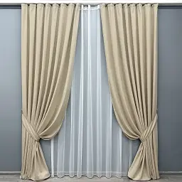 Комплект штор з тюлем VR-Textil Мікровелюр Petek, бежевий з білим, 2 штори 100×270 см + тюль 300×270 см, арт. 71-150/1