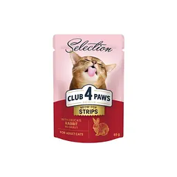 Вологий корм для кішок Club 4 Paws Selection Плюс Смужки з кроликом у соусі 85 г (4820215368087)